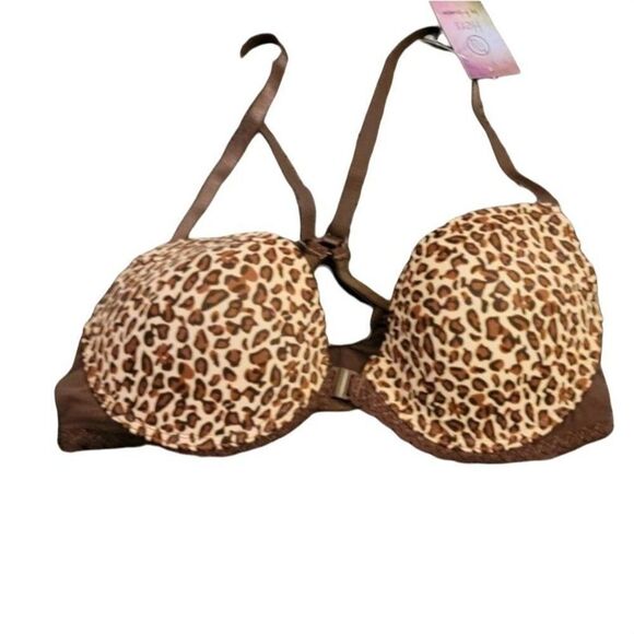 Hers By Herman Womens Brown Leopard Normal Strap Padded Demi Bra Size 32 B - Picture 3 of 8
